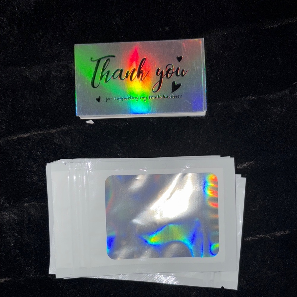 Holographic Thank You Cards and Jewelry Bags